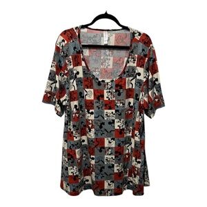 LuLaRoe Red and Black Short Sleeve Blouse
